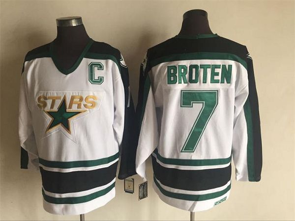 Men's Dallas Stars #7 Broten White and Black Throwback NHL Jersey