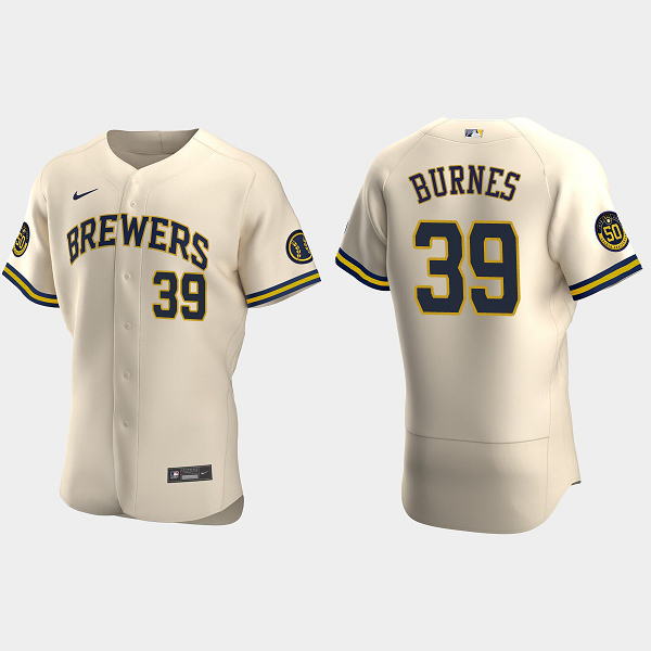 Men's Milwaukee Brewers #39 Corbin Burnes MLB Cream Flex Base Alternate Jersey