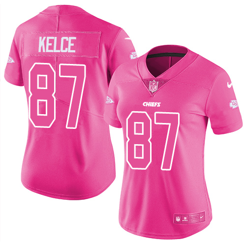 Nike Kansas City Chiefs #87 Travis Kelce Pink Women's Stitched NFL Limited Rush Fashion Jersey