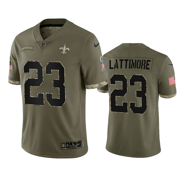 New Orleans Saints Marshon Lattimore #23 Olive 2022 Salute To Service Limited Jersey