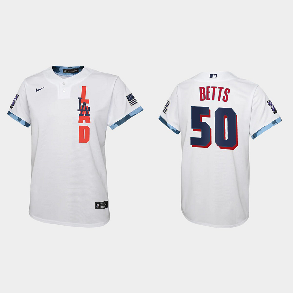 Youth Los Angeles Dodgers #50 Mookie Betts White 2021 MLB All-Star Game Jersey