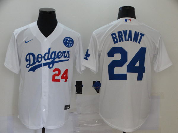 Men's Los Angeles Dodgers #24 Kobe Bryant White KB Patch Stitched MLB Cool Base Nike Jersey