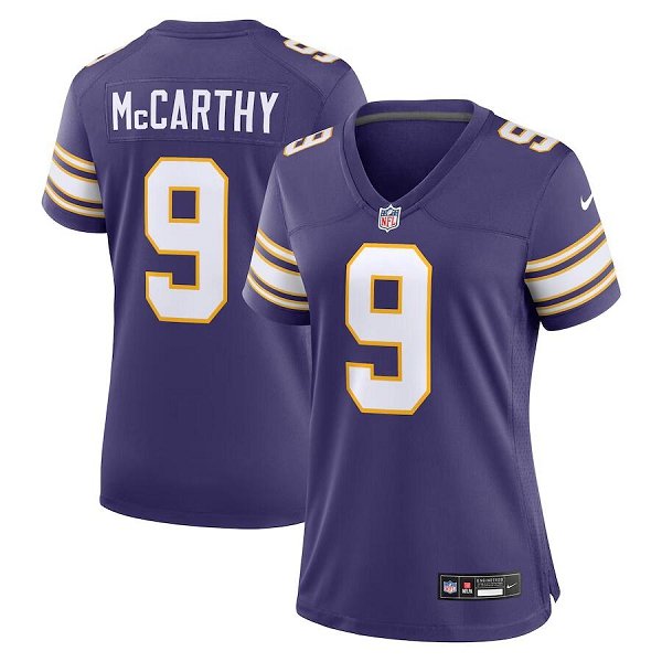 Women's Minnesota Vikings #9 J.J. McCarthy Nike Purple 2nd Alternate 2024 NFL Draft First Round Pick Player Limited Jersey