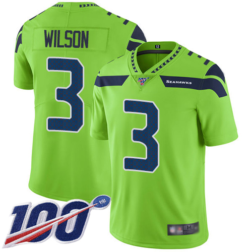 Seattle Seahawks #3 Russell Wilson Green Youth Stitched NFL Limited Rush 100th Season Jersey