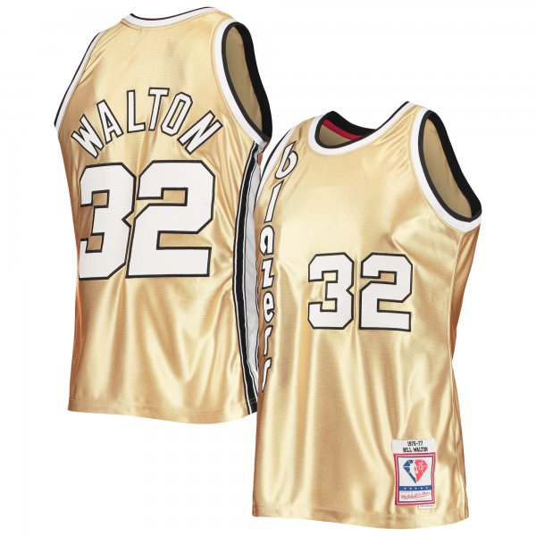 Men's Portland Trail Blazers Bill Walton Gold Mitchell & Ness 75th Anniversary 1976/77 Hardwood Classics Swingman Jersey