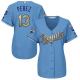 Kansas City Royals #13 Salvador Perez Light Blue Women's 2015 World Series Champions Gold Program Cool Base Stitched MLB Jersey