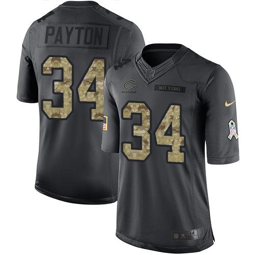 Nike Chicago Bears #34 Walter Payton Black Youth Stitched NFL Limited 2016 Salute to Service Jersey