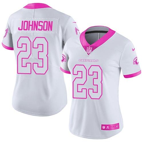 Nike Arizona Cardinals #23 Chris Johnson White/Pink Women's Stitched NFL Limited Rush Fashion Jersey