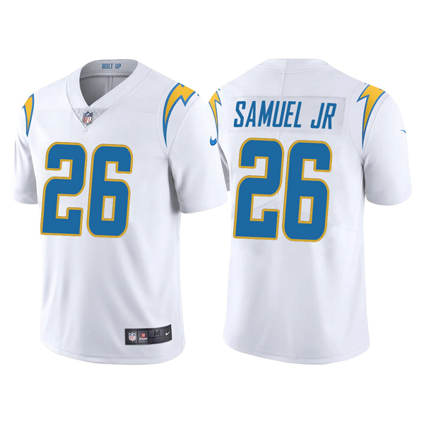 Men's Nike Los Angeles Chargers #26 Asante Samuel Jr. White 2021 NFL Draft Pick Player Limited Jersey