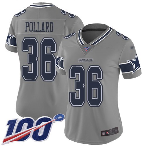 Women's Dallas Cowboys #36 Tony Pollard GrayStitched NFL Limited Inverted Legend 100th Season Jersey