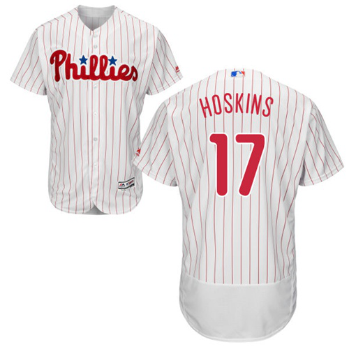 Phillies #17 Rhys Hoskins White(Red Strip) Flexbase Collection Stitched MLB Jersey