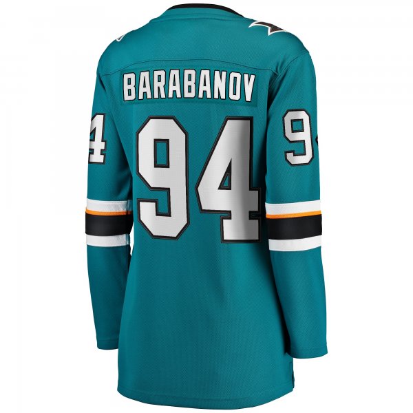 Women's San Jose Sharks Alexander Barabanov Fanatics Teal Home Breakaway Player Jersey