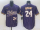 Men's Los Angeles Lakers #24 Kobe Bryant Purple Strips Baseball Jersey