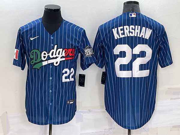 Men's Nike Los Angeles Dodgers #22 Clayton Kershaw Blue Mexico World Series Throwback Stitched Cool Base Jersey