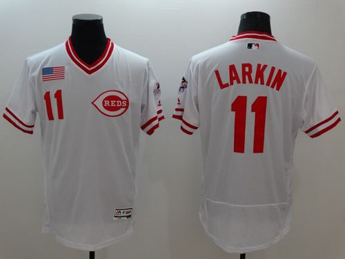 Cincinnati Reds #11 Barry Larkin White Flexbase Collection Cooperstown Stitched MLB Jersey