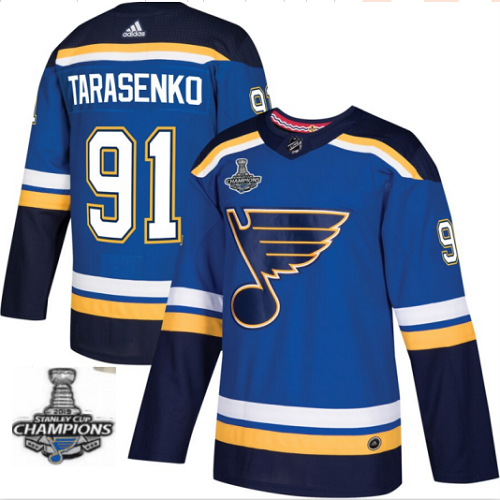 Men's Adidas St. Louis Blues #91 Vladimir Tarasenko Blue 2019 Stanley Cup Champions Player Jersey