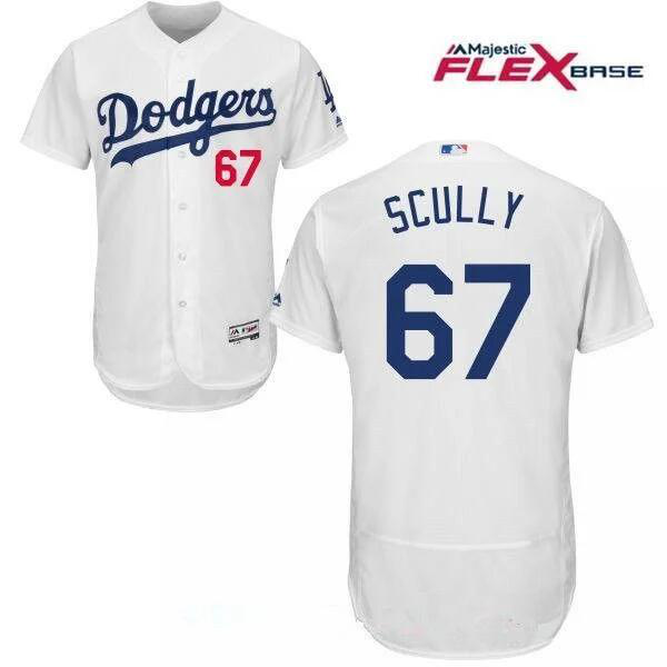 Men's Los Angeles Dodgers #67 Vin Scully White Home Sportscaster Stitched Majestic Flex Base Sportscaster MLB Jersey