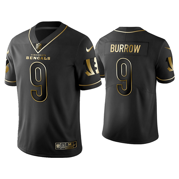 Men's Nike Cincinnati Bengals #9 Joe Burrow Golden Edition Vapor Limited Black Jersey