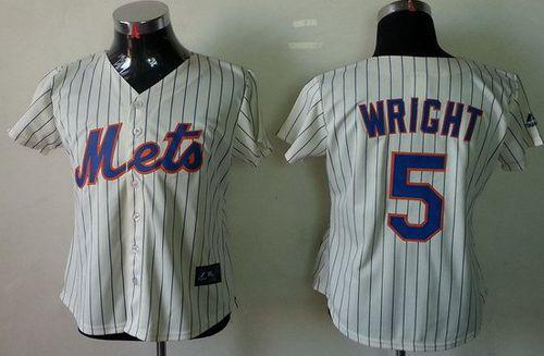 New York Mets #5 David Wright Cream(Blue Strip) Women's Fashion Stitched MLB Jersey