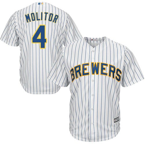 Milwaukee Brewers #4 Paul Molitor White Strip Cool Base Stitched Youth MLB Jersey