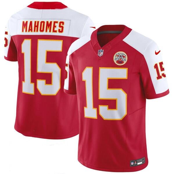 Men's Kansas City Chiefs #15 Patrick Mahomes Red White 2023 F.U.S.E. Vapor Untouchable Limited Football Stitched Jersey