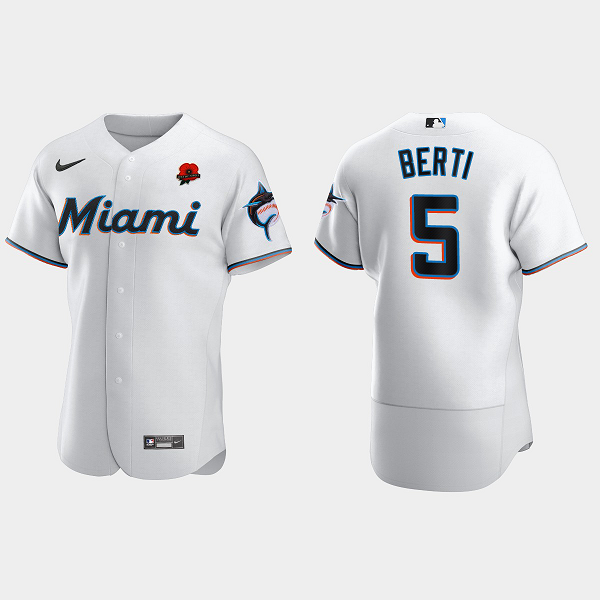 Men's Miami Marlins #5 Jon Berti White 2021 Memorial Day Flex Base MLB Jersey