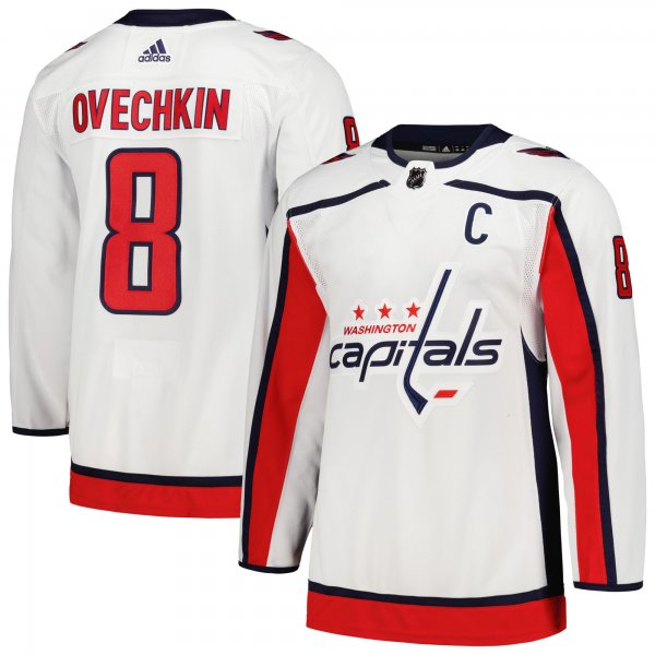 Men's Washington Capitals Alexander Ovechkin adidas White Away Captain Primegreen Player Jersey