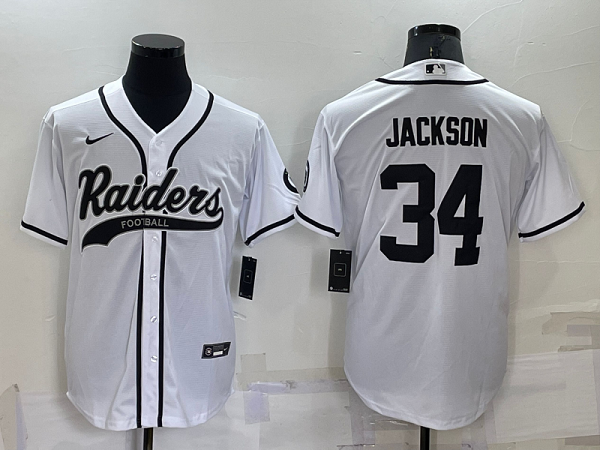 Men's Las Vegas Raiders #34 Bo Jackson White Stitched Baseball Cool Base Jersey