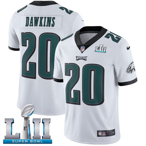 Men's Nike NFL Philadelphia Eagles #20 Brian Dawkins Limited Road White Vapor Untouchable Super Bowl LII Jersey