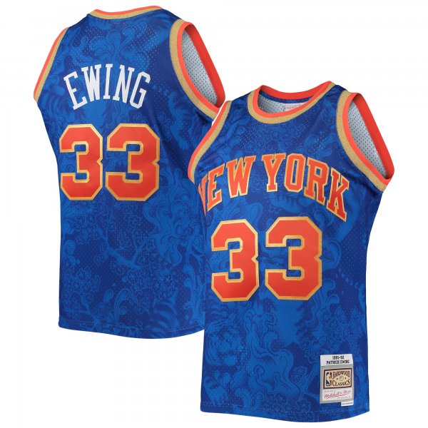 Men's New York Knicks Patrick Ewing Mitchell & Ness Blue Hardwood Classics 1991/92 Lunar New Year Swingman Jersey