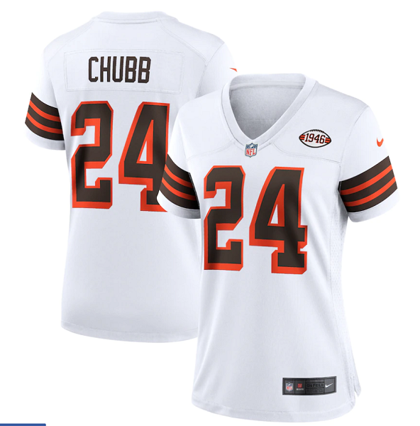 Women's Nike Cleveland Browns #24 Nick Chubb White NFL 1946 Collection Alternate Vapor Limited Jersey