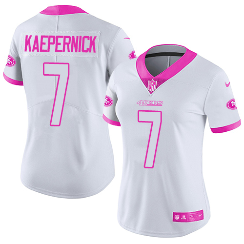 Nike San Francisco 49ers #7 Colin Kaepernick White/Pink Women's Stitched NFL Limited Rush Fashion Jersey