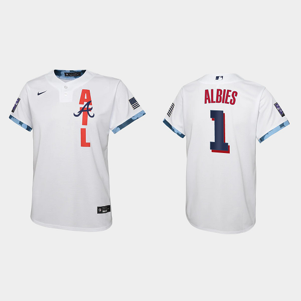 Youth Atlanta Braves #1 Ozzie Albies White 2021 MLB All-Star Game Jersey