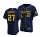 Men's Milwaukee Brewers #27 Willy Adames Navy MLB Flex Base Jersey