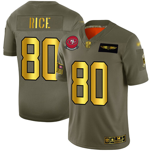 Men's San Francisco 49ers #80 Jerry Rice Camo/Gold Stitched NFL Limited 2019 Salute To Service Jersey