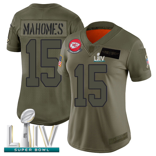 Kansas City Chiefs #15 Patrick Mahomes Camo Super Bowl LIV Bound Women's Stitched NFL Limited 2019 Salute to Service Jersey