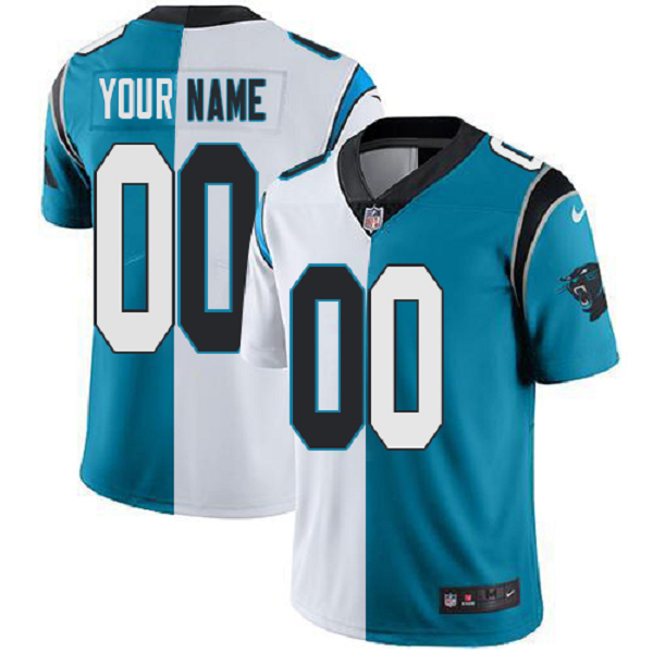 Men's Carolina Panthers #00 Custom Blue White Split Vapor Untouchable Stitched Limited NFL Jersey