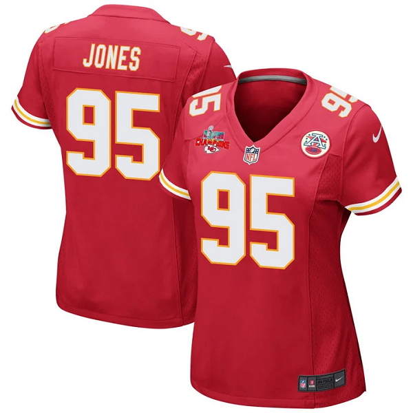 Women Nike Kansas City Chiefs #95 Chris Jones Super Bowl LVII Champions 3 Stars Red Jersey