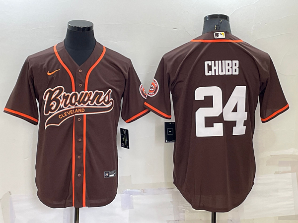 Men's Cleveland Browns #24 Nick Chubb Brown Stitched Baseball Cool Base Jersey