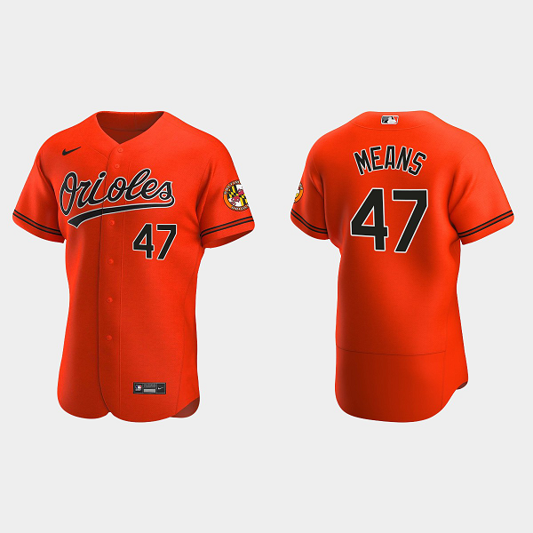 Men's Baltimore Orioles #47 John Means Orange Alternate Flex Base MLB Jersey