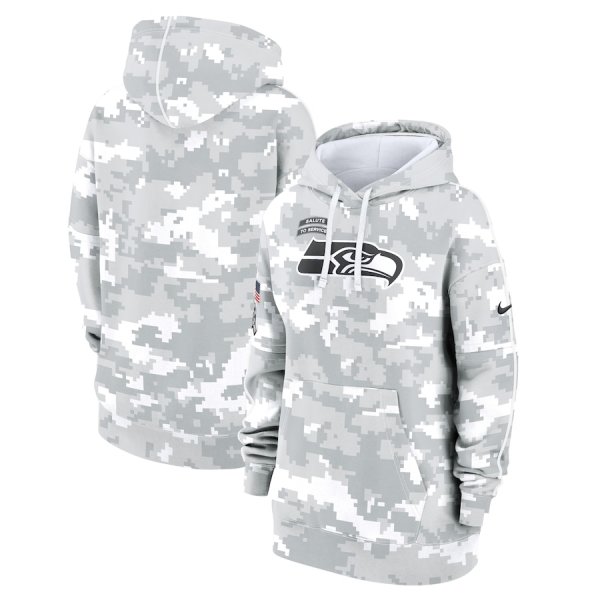 Women's Nike Arctic Camo Seattle Seahawks 2024 Salute To Service Club Fleece Pullover Hoodie