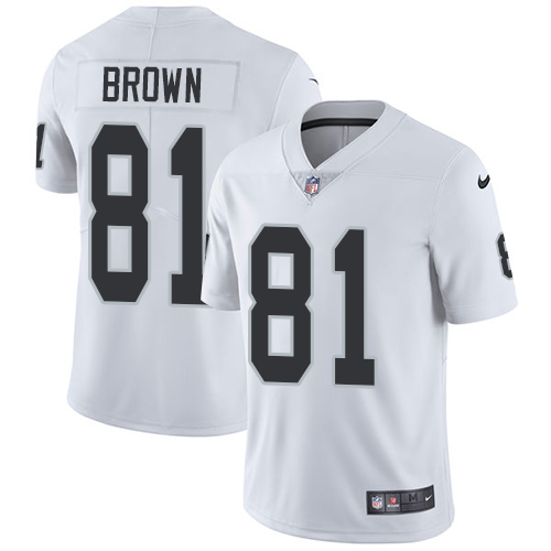 Men's Nike Las Vegas Raiders #81 Tim Brown White Stitched NFL Vapor Untouchable Limited Jersey