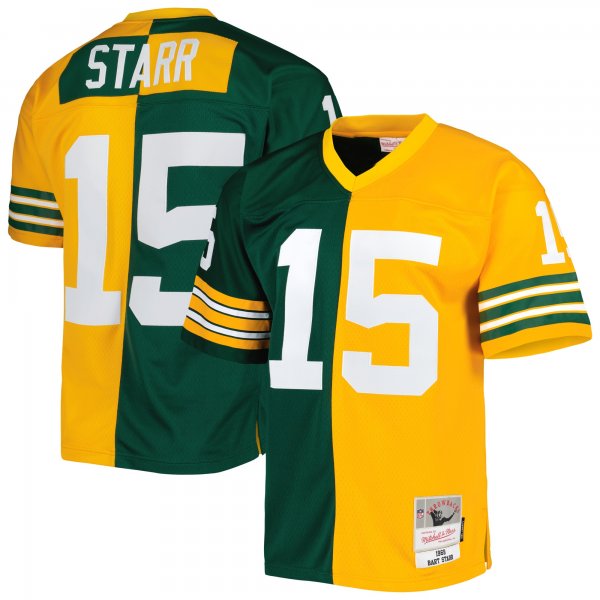 Men's Green Bay Packers Bart Starr Mitchell & Ness Green/Gold 1969 Split Legacy Replica Jersey