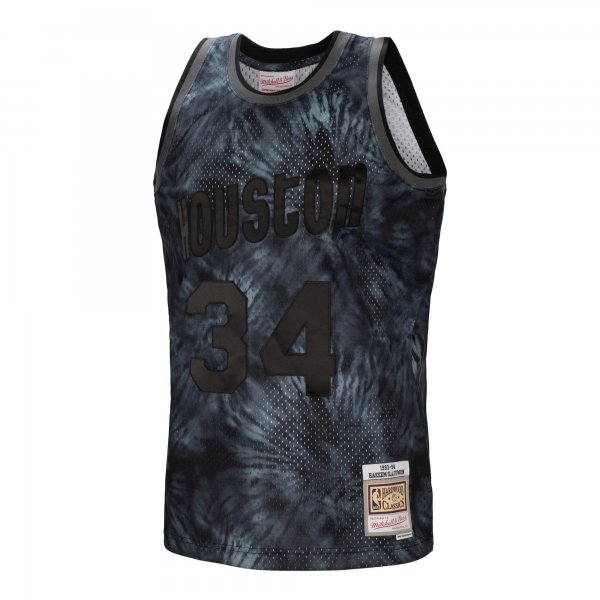 Men's Houston Rockets Hakeem Olajuwon Mitchell & Ness Black Hardwood Classics 1993/94 Tie-Dye Swingman Jersey