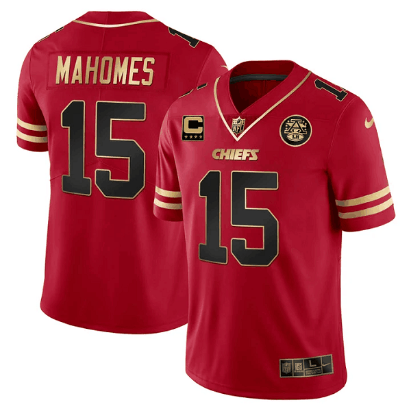 Youth Kansas City Chiefs #15 Patrick Mahomes Vapor Black Red Gold Limited All Stitched Jersey