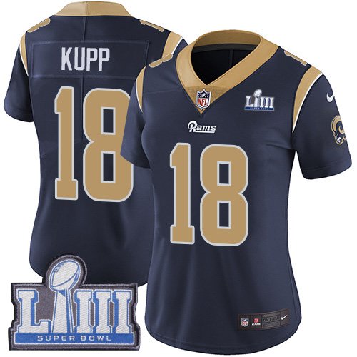 Nike Los Angeles Rams #18 Cooper Kupp Navy Blue Team Color Super Bowl LIII Bound Women's Stitched NFL Vapor Untouchable Limited Jersey