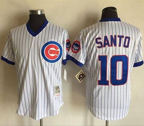 Mitchell And Ness Chicago Cubs #10 Ron Santo White(Blue Strip) Throwback Stitched MLB Jersey