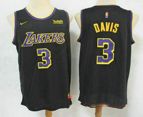 Men's Los Angeles Lakers #3 Anthony Davis Black Nike Swingman 2021 Earned Edition Stitched Jersey With NEW Sponsor Logo