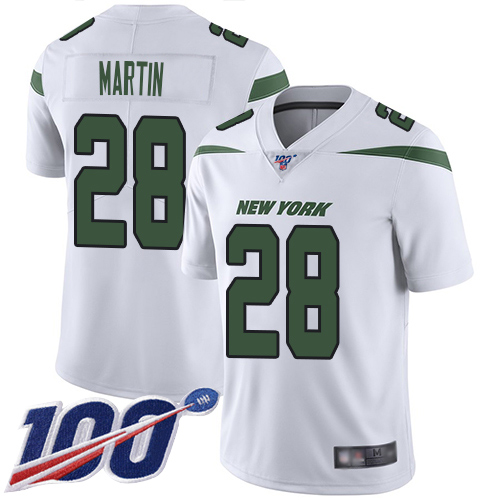 New York Jets #28 Curtis Martin White Men's Stitched NFL 100th Season Vapor Limited Jersey