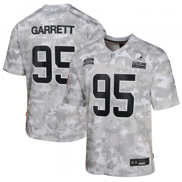 Youth Cleveland Browns #95 Myles Garrett Nike Arctic Camo 2024 Salute to Service Game Jersey